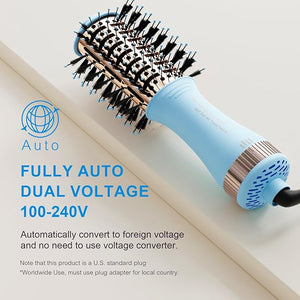 Travel Size Hair Dryer Dual Voltage Hair Styler 110-240V 2 Inch Oval Jet Brush Blow Dryer with Universal Adapter for Worldwide Use