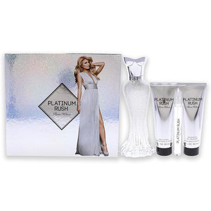 Paris Hilton Platinum Rush Women 4 Pc Gift Set 3.4 oz EDP Spray, 0.33oz EDP Spray, 3oz Body Lotion, 3oz Shower Gel