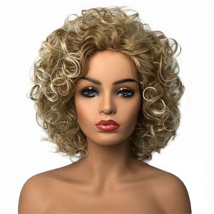 Aimole Curly Women Wigs Natural Synthetic Wig Mid length Golden Blonde Hair (257TD613)