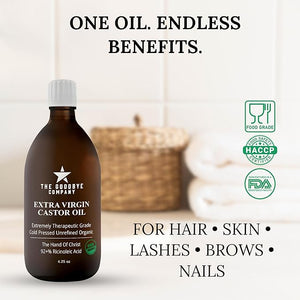 Premium Organic Cold-Pressed Food Grade Castor Oil - 16.9 oz Glass Bottle, Hexane-Free, Small Batch, Extra Virgin, Ethically Sourced for Hair Growth, Skin Care, Lashes, Brows &amp; Digestion