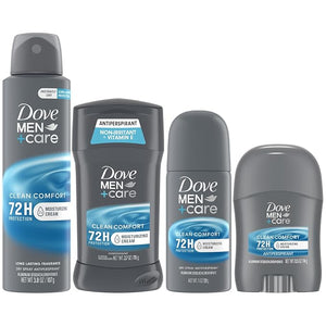 Dove Men + Care Clean Comfort Antiperspirants ??Men¡¯s Antiperspirant Spray + Stick Full and Travel-Size Sets 72H Protection (4 Piece Set)