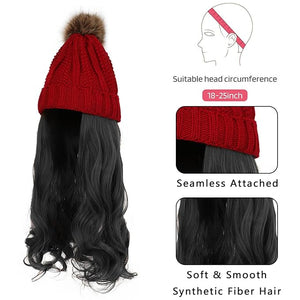 Women Winter Beanie Hat with wig Big Wavy Curly Hair Knit Attached ski snow Cap wig Party Daily Weddings wig
