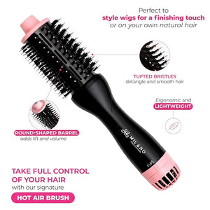Milano Collection Wig Styling Kit Hot Air Brush Gentle Brush and Teasing Comb Ideal for Wigs and Natural Hair includes a Scalp Illusion Duo a Deluxe Lace Wig Concealer