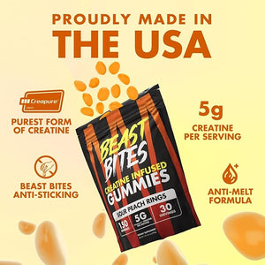 BEAST BITES - Creatine Infused Gummies - 5g Creapure Creatine Monohydrate Per Serving - NSF Certified for Sport - 30 Servings