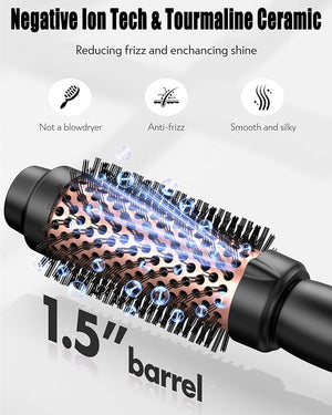 Thermal Round Brush 1.5 inch Blowout Brush with Ceramic Barrel &amp Negative Ions Tech Makes Hair Smoother Get Natural Curls Heated Styler Tool for All Hair Type Dual Voltage