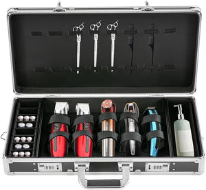 Professional Barber Case, Barber Carrying Case Portable Travel Stylist Tool Box with Lock and Shoulder Strap, Professional Salon Hair Cutting Grooming Kit Storage Organizer for Barber Supplies