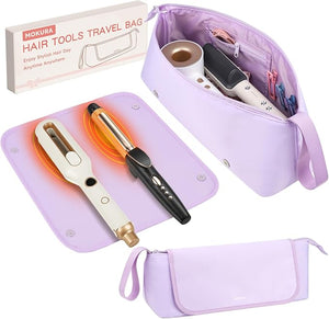 MOKURA Hot Hair Tools Travel Bag with Heat Resistant Mat Removable Hair Accessories Organizer Case Women Travel Essentials Storage Pouch for Curling Iron Straightener Flat Iron Hair Dryer Purple