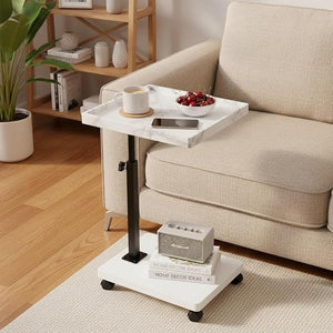 C Table End Table Adjustable HeightC Shaped End for CouchSnack Tables360¡ÆSwivel TV Tray Sofa TableTables That Slide UnderCoffee SideTable for BedChairBath-tub (White Grain Color)