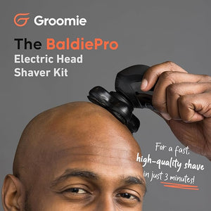 Groomie Cordless Bald Head Shavers for Men, BaldiePro Head Grooming Kit - Ergonomic &amp; Waterproof Head Shavers for Bald Men - Electric Hair Shaver &amp; Head Razor - Men's Rotary Shaver for Smooth