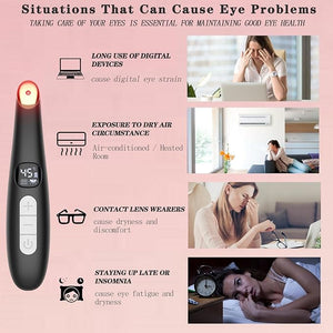 Eye Lift Wand, 3 in 1 Vibrating 98¡ÆF to 113¡ÆF LCD Eye Massager for Dry Eyes, Dark Circles and Puffiness, Face &amp; Neck Lifting Tool for Fine Lines and Wrinkles, Black