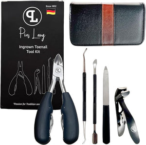 Nail Clipper Set for Thick Toenails - 5-Piece Professional Kit with Angled Head for Seniors Ingrown Toenail Tools German Steel Leather Case - PIUS LANG