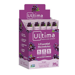Ultima Replenisher Hydrating Electrolyte Powder Grape 20 Count Box no Sugar no Carbs no Calories Keto Gluten-Free Non-GMO Vegan