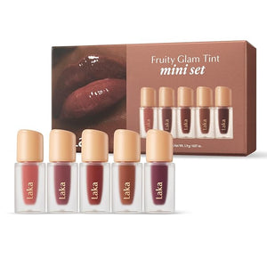 Laka Fruity Glam Tint Mini Set, 5pc Lip Tint Gift Set for Women, Hydrating &amp; Glowy Finish, Lightweight &amp; Transfer-proof Stain, Perfect Holiday Stocking Stuffers, K-Beauty