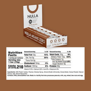 Nulla Bar 12 Count Box NO SEED OILS 20 grams Protein 2-3g Net Carbs (Double Chocolate)