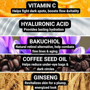 Multi-Boost Eye Cream 0.5 fl oz (15 ml) ? 100% Natural &amp Vegan ? Plumping Anti-Wrinkle Anti-Puffiness &amp Dark Circles ? With Vitamin C Ginseng Coffee Bean Hyaluronic Acid &amp Bakuchiol