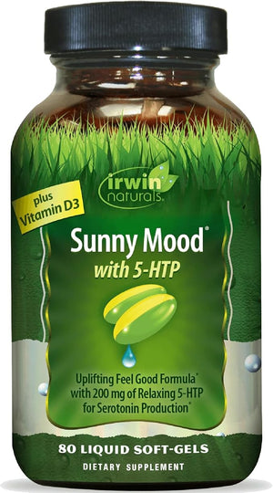 Irwin Naturals Sunny Mood with 5-HTP - 80 Liquid Soft-Gels - Supports Emotional Well-Being &amp Relaxation - 40 Servings