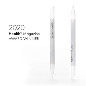 GERMANIKURE 4pc Mini Professional Manicure Set in Light Blue Suede Case - FINOX Stainless Steel Tools Made in Solingen Germany Glass Nail Care Supplies Made in Czech Republic