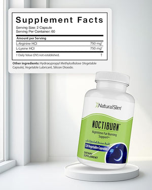 NaturalSlim Night Time Fat Burner for Women &amp Men - Noctiburn Overnight Fat Burning Supplements with Essentials Amino Acid for Night Burn Metabolism Support - 120 Vegetable Capsules