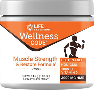 Life Extension Wellness Code¢ç Muscle Strength &amp; Restore Formula, Vitamin D3, ©¬-Hydroxy-©¬-Methylbutyrate Monohydrate (HMB), Muscle Health, Gluten Free, Non-GMO, 94.2 g
