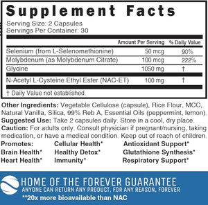Neuro NAC Supplement N-Acetyl Cysteine Ethyl Ester - 20x More Bioavailable Than NAC 600 mg - Boost Glutathione 10x More Than Liposomal Glutathione - N Acetyl Cysteine Ethyl Ester - NACET (60 Capsules)