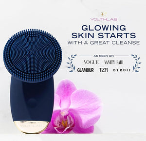 SoniGlow Silicone Facial Cleansing Brush ? Electric Vibrating Skincare Scrubber Tool for Deep Pore Cleansing Gentle Massage Makeup Removal Waterproof and Rechargeable (Navy)
