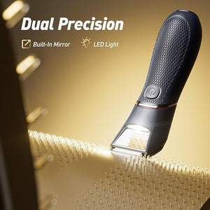 Body Hair Trimmer for Men: Pubic Hair Trimmer with Mirror &amp LED Light - Electric Ball Shavers with Ceramic Blades &amp Travel Lock - Body Groomer IPX7 Waterproof Wet/Dry Use for Groin/Legs/Chest