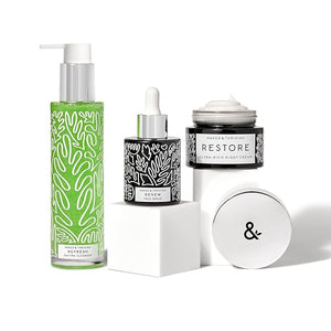 Naked &amp Thriving The Advanced Renewal Routine | Restore Ultra-Rich Night Cream (50g) + Refresh Gentle Enzyme Cleanser (120ml) + Renew Resurfacing Night Serum (30ml) (Set of 3)