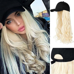 Women Baseball Cap Wig Long Curly and Wavy Wig Sunshade Baseball Cap Women's Wig