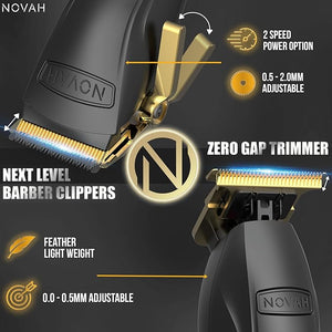 Novah¢ç Professional Hair Clippers for Men Professional Barber Clippers and Trimmer Set Mens Cordless Hair Clipper for Barbers Haircut Fading Kit Fade - Gold
