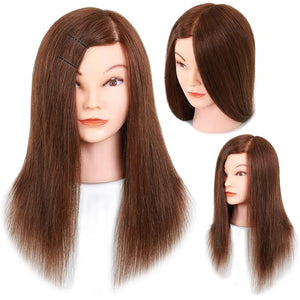 Mannequin Head with Human Hair - 20-22 Cosmetology Mannequin Head with 100% Real Human Hair for Braiding Practice Cutting - Manikin Head with Human Hair for Hairdresser (Brown)