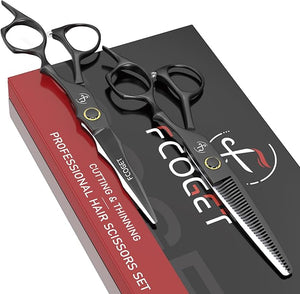 Professional Barber Hair Scissors Thinning Shears Kit - 6.8 HIGH-END Extremely Sharp Haircut Scissors Hairdressing Texturizing Hair Cutting Shears Set 440C Stainless Steel for Salon Home Stylists