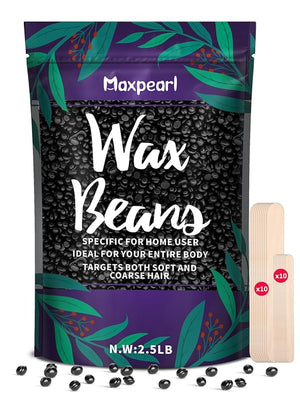 Maxpearl 2.5LB Hard Wax Beads for Hair Removal, Men¡¯s Coarse Hair Formula - Brazilian Waxing, Sensitive Skin, Face, Underarms, Legs, Back, Chest and More, with 20 Wax Sticks, Black