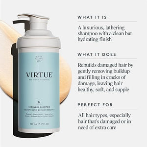 VIRTUE Recovery Sulfate Free Shampoo with Keratin and Baobab Seed Oil for Damaged Hair Color Safe
