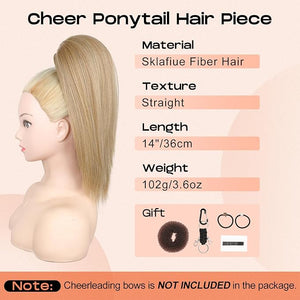 SEIKEA Cheer Ponytail Hair Piece, 14" Straight Cheerleader Hairpiece Ponytail Extension for Cheer Competitions, Dance, Costume, Dress up, Soft Natural Look for Girls Teens Blonde