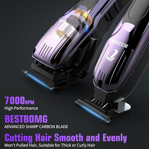 BESTBOMG¢ç Hair Clippers for Men, Professional Hair Clippers, Beard Trimmer&amp; Rechargeable Shaver Set, Metal T-Blade, LED Display, Barber Hair Cutting Kit for Men Grooming &amp; Gifts, BS-808C (Blue