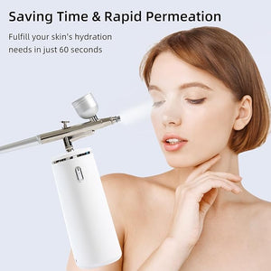 Microtree Nano Facial Steamer - Rechargeable &amp Portable High Pressure Face Oxygen Sprayer Machine 0.3mm Nozzle Micro Mist Skin Hydrator Essential Water Infusion Facial Spa Treatment White