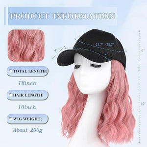 AISI QUEENS Hat Wig Hat with Hair Attached for Women Cap with Hair Attached for Women Baseball Cap Wig Extensions Short Wave Synthetic Adjustable for Daily Use