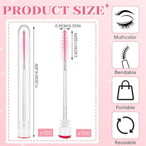 200 Pieces Mascara Wand Tube Set 100 Pcs Lash Spoolies for Eyelash Extensions 100 Pcs Diamond Empty Mascara Brush Disposable Colorful Eyebrow Applicator Makeup Tool Mix Color (Cute)