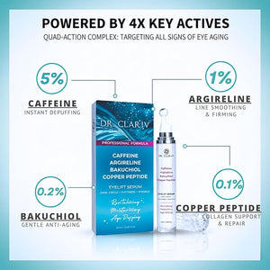 Caffeine 5% + Bakuchiol Eye Serum for Dark Circles Puffiness Eyes with Argireline &amp Copper Peptides (GHK-Cu) ? Roll-on Under Eye Serum Anti-Aging Wrinkle Care for Fine Lines? 20ml
