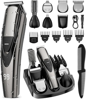 SHPAVVER Beard Trimmer for Men: Professional Barber Hair Clippers - 12-in-1 Cordless Grooming Kit - Waterproof Electric Razor with Turbo Speed &amp Precision Blades