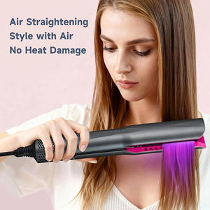 Hair Straightener ? 2 in 1 Wet to Dry Air Straightener with High-Speed Ionic Airflow Straightens Using air No Heat Damage Smart Temperature Control for Medium to Long Hair (35-75cm) (Gray)