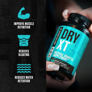Jacked Factory Dry-XT Diuretic Water Pills - Natural Supplement | Reduces Water Retention &amp Bloating | Dandelion Root Extract Potassium 7 More Powerful Ingredients - 120 Veggie Capsules
