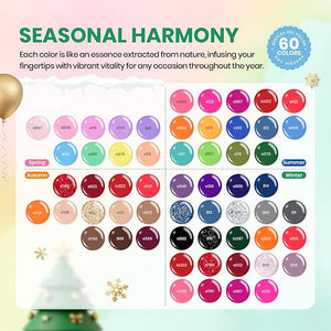 Beetles Winter Gel Nail Polish Set, 70 PCS 60 Colors Red Green Pink Brown Blue Nude Glitter Gel Nail Polish Kit with Base Top Coat for Beginners UV LED Needed DIY Salon Christmas Gifts for Women