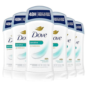 Dove Invisible Solid Antiperspirant Deodorant Stick for Women, 6 Count, Sensitive, For All Day Underarm Sweat &amp; Odor Protection 2.6 oz