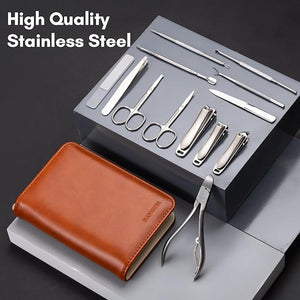 FAMILIFE Professional Manicure Set Manicure Kit Nail Clippers Set Stainless Steel Orange Pedicure Tool Nail Kit with Portable Leather Travel Case Luxury Gifts for Him