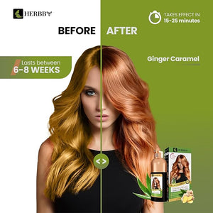 HERBBY Hair Color Shampoo for Gray Hair Coverage&ampColor Transform with 9 Herbal Extracts ?Long Lasting(6-8 Weeks)ShinyEvenly ColoredInstant Hair Dye Shampoo&ampConditioner500 Ml (GINGER CARAME