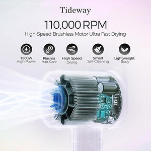 Tideway Hair Dryer Blow Dryer with Diffuser High-Speed Plasma Ionic Low Noise for Fast Drying Travel Hair Dryer for Women and Man Curly/Wavy &amp Long/Thick Color-Treated Hair H11