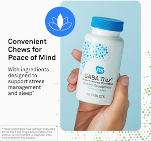 NeuroScience GABA Trex L Theanine Supplement - Calm Aid for Daytime Stress Support &amp Evening Relaxation - Chewable Grape-Flavored Tablets - Vegan &amp Non-GMO (60 Tablets)