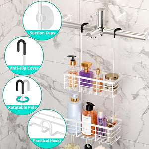 HapiRm Hanging Shower Caddy Organizer - No Drilling Shower Organizer with Hooks Rustproof &amp Waterproof 304 Stainless Steel Bathroom Shelves - White