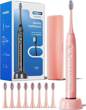 Onlyone Sonic Electric Toothbrush for Adults, Rechargeable Ultrasonic Electric Toothbrush with 8 Brush Heads, Travel Case, Charging Base &amp; Wireless Charging - 5 Modes with Smart Timer